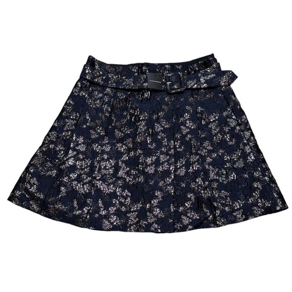 Club Monaco Womens Size 4 Blue Silver Brocade A-Line Lined Mini Skirt NWT - Picture 1 of 13